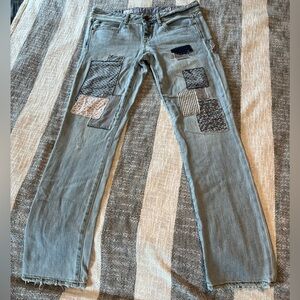 Gap 1969 Real Straight Patchwork Light Wash Denim Jeans Women Size 27/4